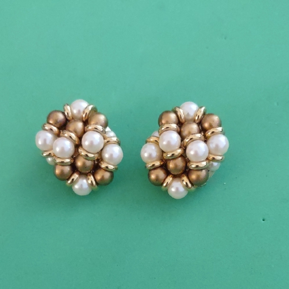 Elegant Gold and White Cluster Earrings